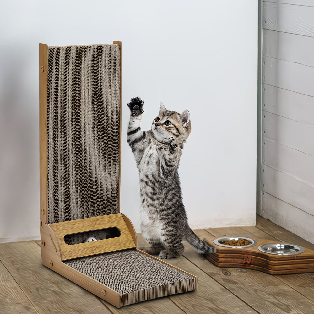 L-Shaped Cat Scratching Tower 60cm – Multi-Angle Vertical & Horizontal Scratch Post with Lounge Platform for Adult Cats-3