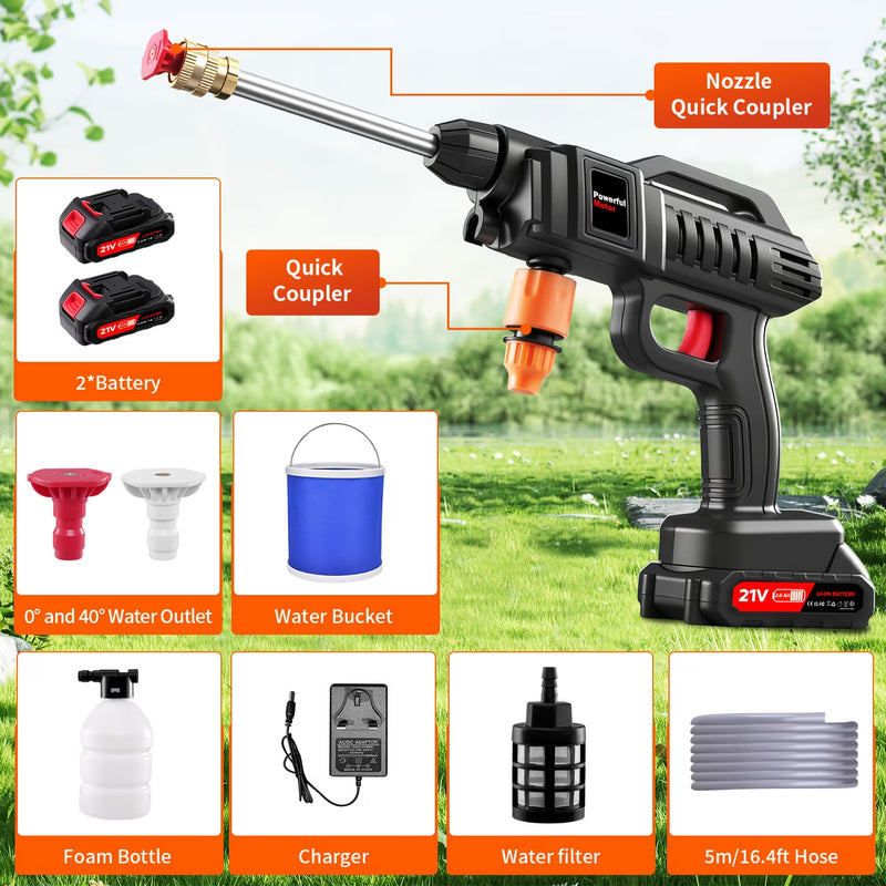 Cordless Pressure Washer 21V Portable Power Cleaner with 2 Batteries Foam Bottle Nozzles Kit-3