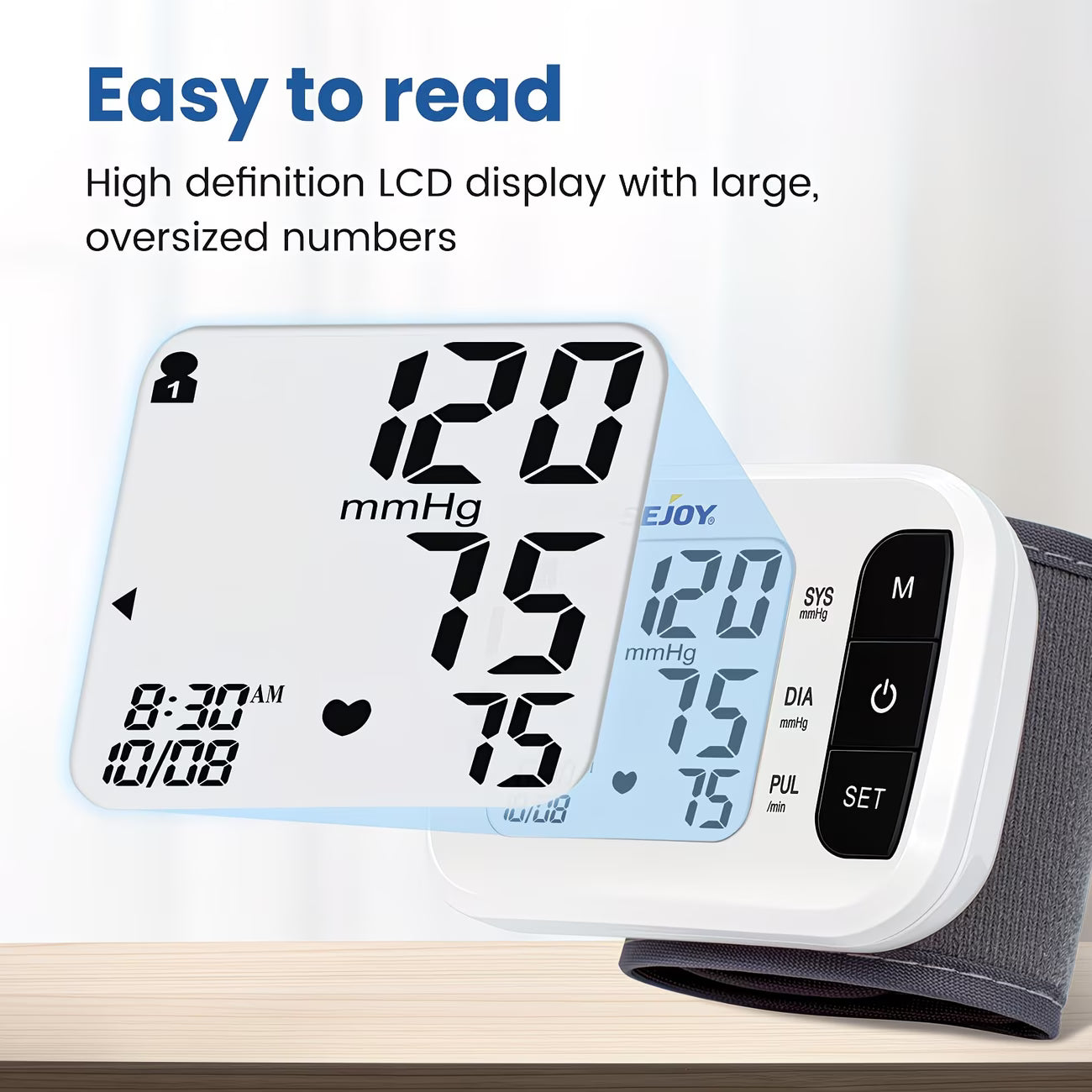 Sejoy Wrist Blood Pressure Monitor – Automatic Digital BP Machine with Large LCD, Portable Home Use-7