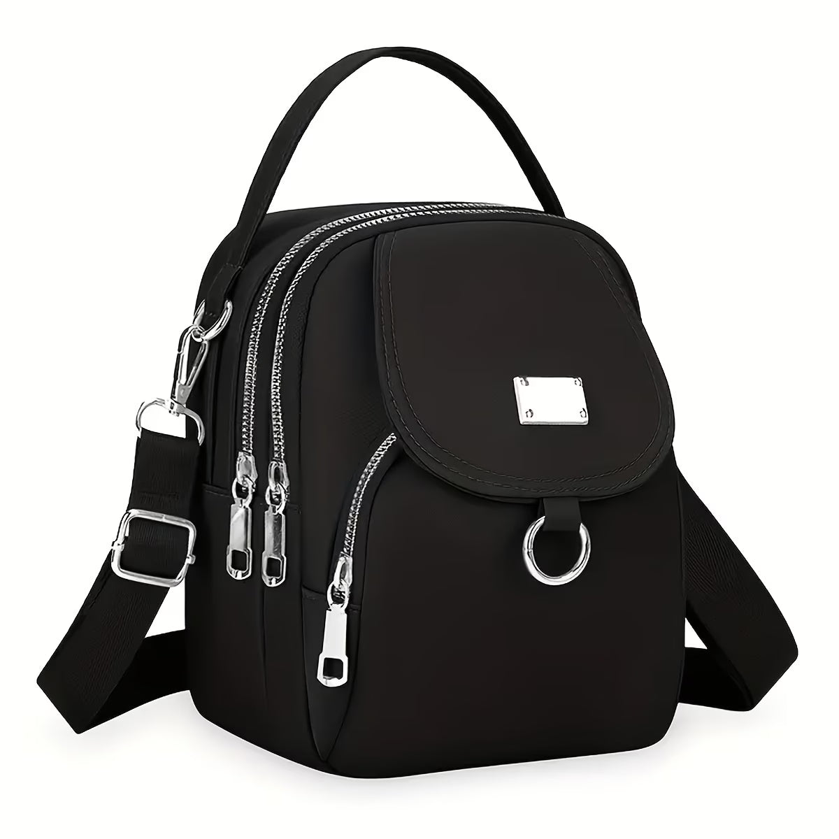 Multi-functional Small Square Oxford Cloth Crossbody Bag - Zipper Closure, Polyester Lining, Mixed Color Solid Pattern-1