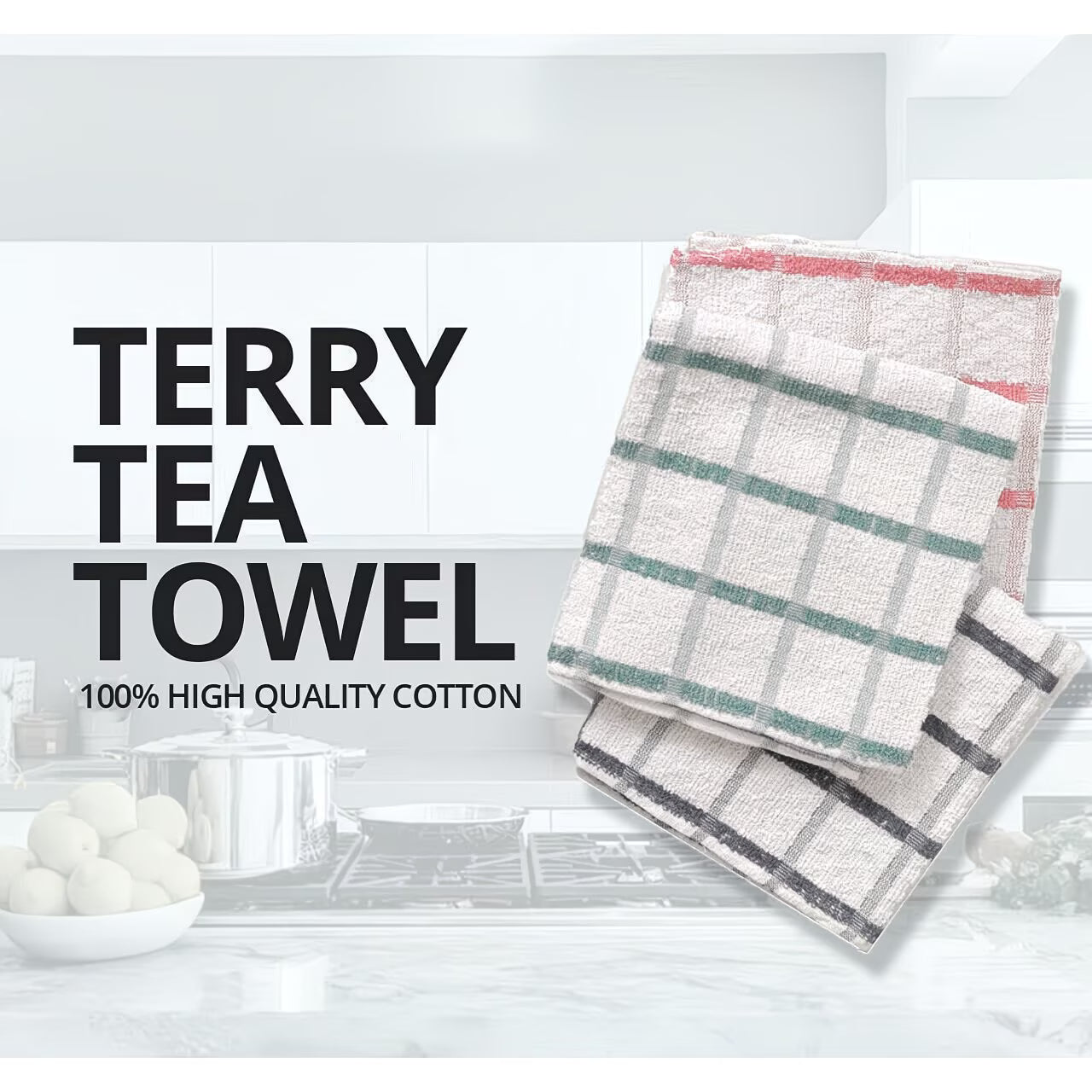 Large Cotton Kitchen Towels Set 70×40cm – Soft Terry Toweling, Highly Absorbent, Lint Free Dish & Bar Towels, Assorted Colours-3