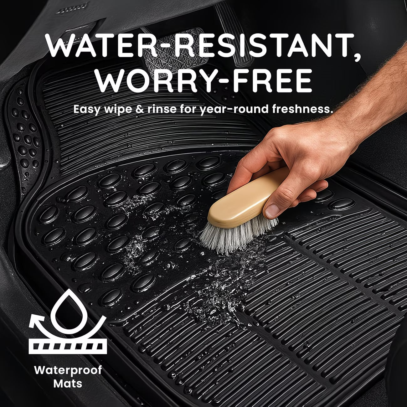 CUQOO 4pcs Universal Rubber Car Mats – Heavy Duty Non-Slip All-Weather Waterproof Floor Mats-3