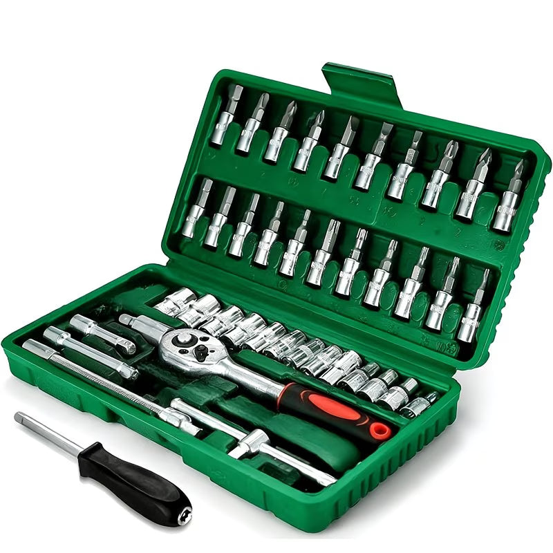 45pcs Socket Wrench Tool Set 1/4 Inch Drive – Stainless Steel Car & Motorcycle Repair Kit with Ratchet & Storage Case-9