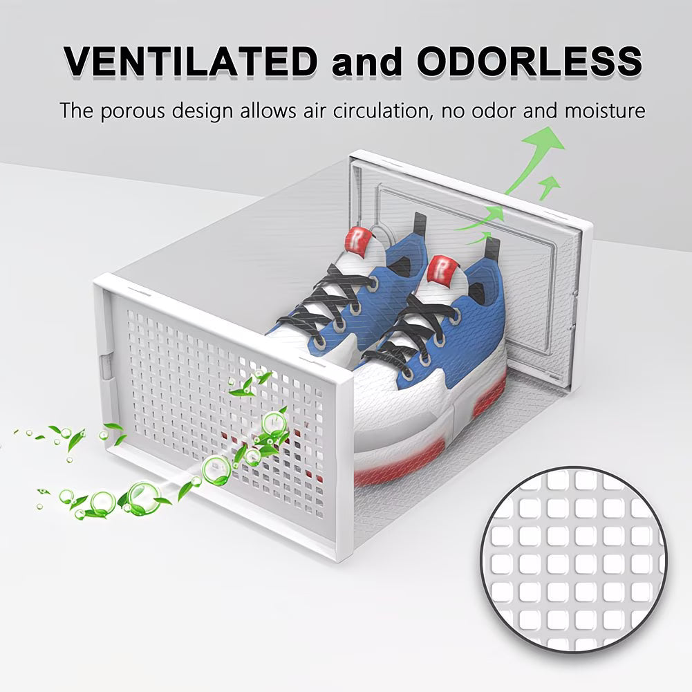 Pack of 12 Stackable Shoe Storage Boxes with Clear Front Door – Space Saving Organisers UK 9.5-9