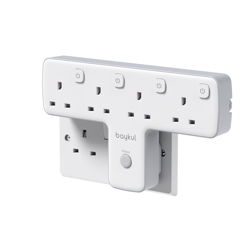 4 Way T-Shape UK Plug Adapter – 3250W Power Extension with 4 AC Outlets, LED Switches &amp; 180° Rotating Wall Socket-1