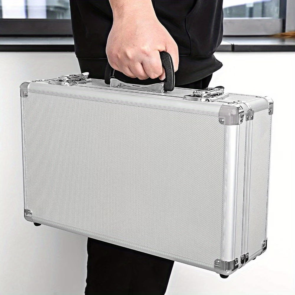Large Aluminium Flight Case Lockable Tool Storage Box with Foam Insert 40x24x12.5cm Silver-5