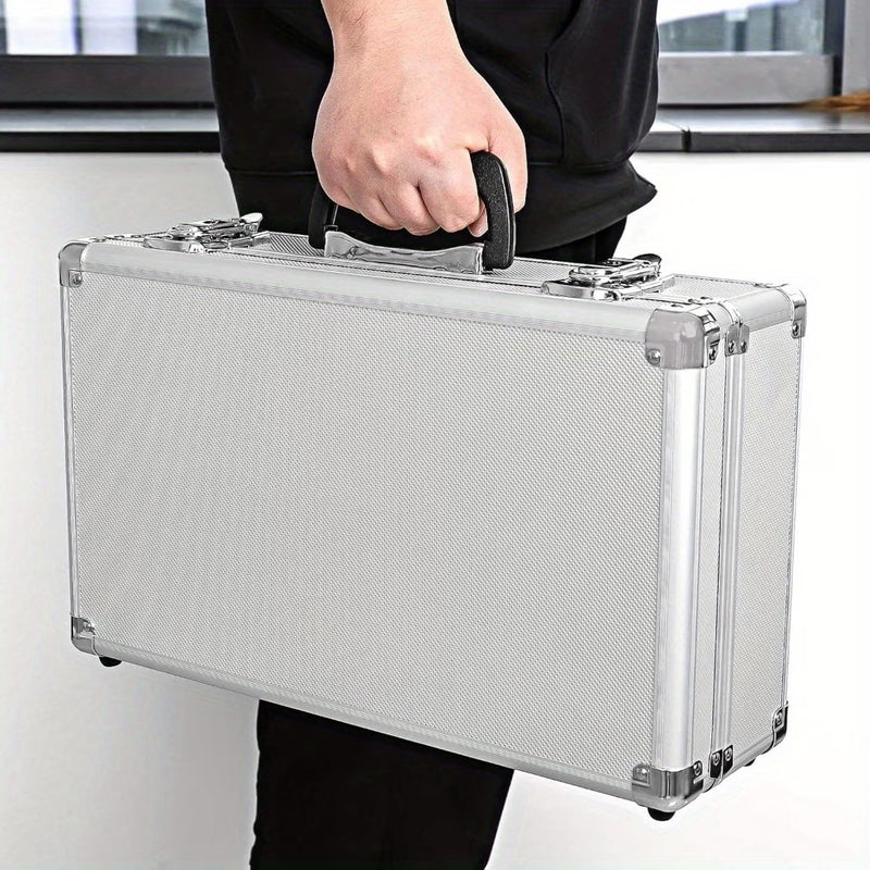 Large Aluminium Flight Case Lockable Tool Storage Box with Foam Insert 40x24x12.5cm Silver-5