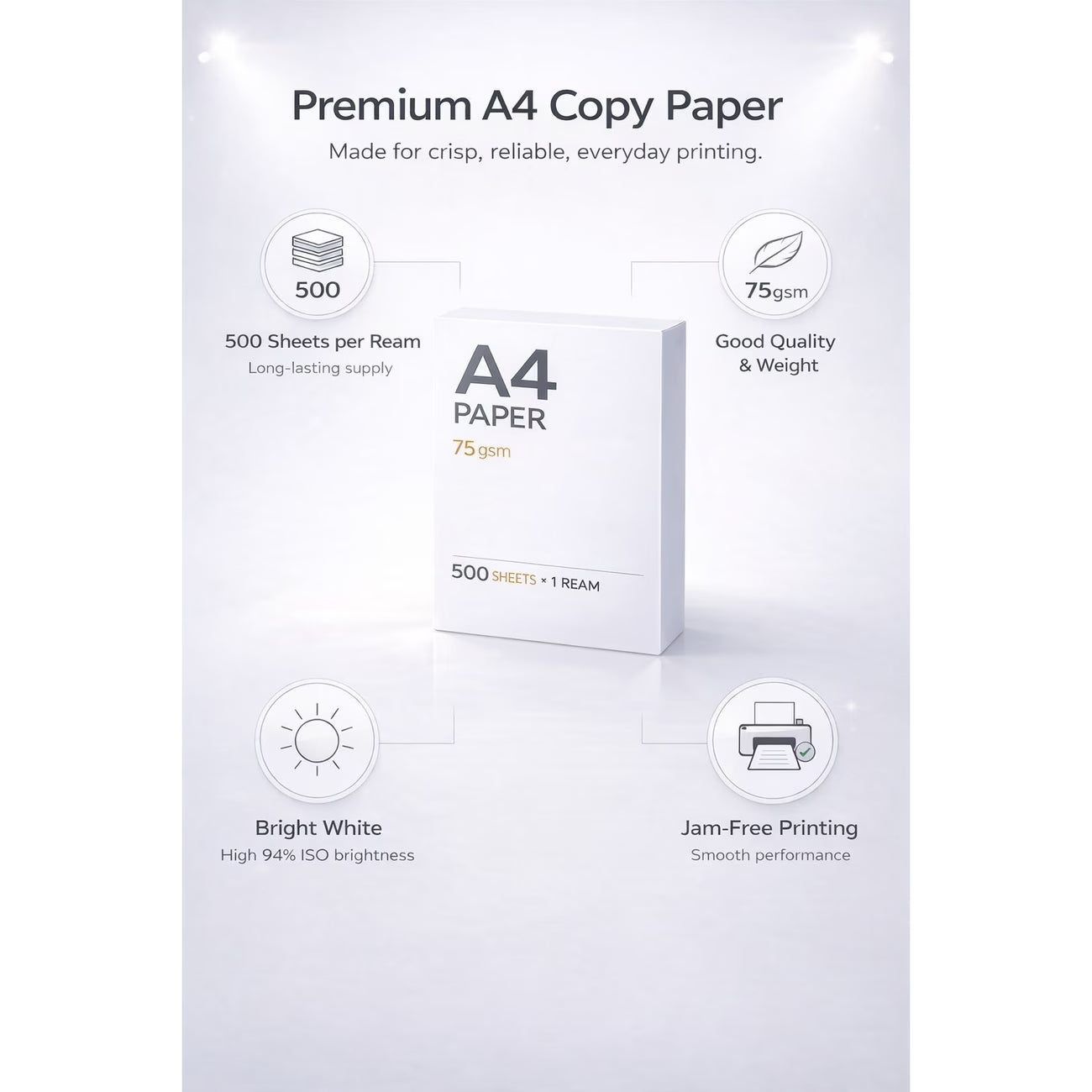 A4 Paper 500 Sheets | 75gsm White Copy Paper | Printer Paper for Home Office School