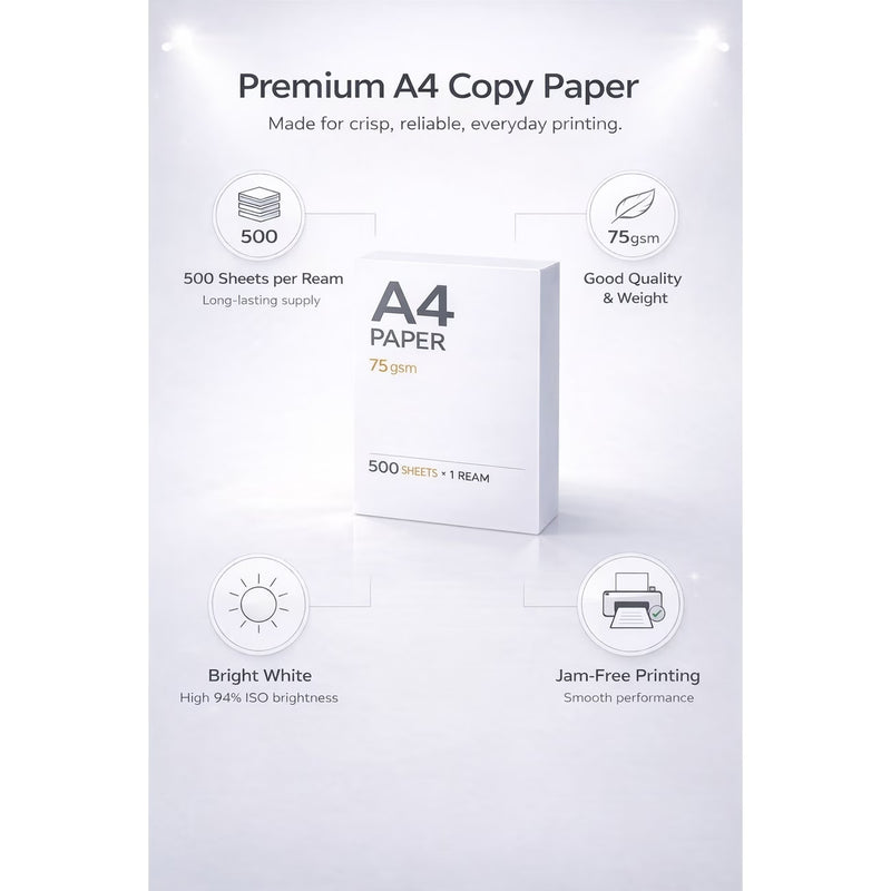 A4 Paper 500 Sheets | 75gsm White Copy Paper | Printer Paper for Home Office School-2