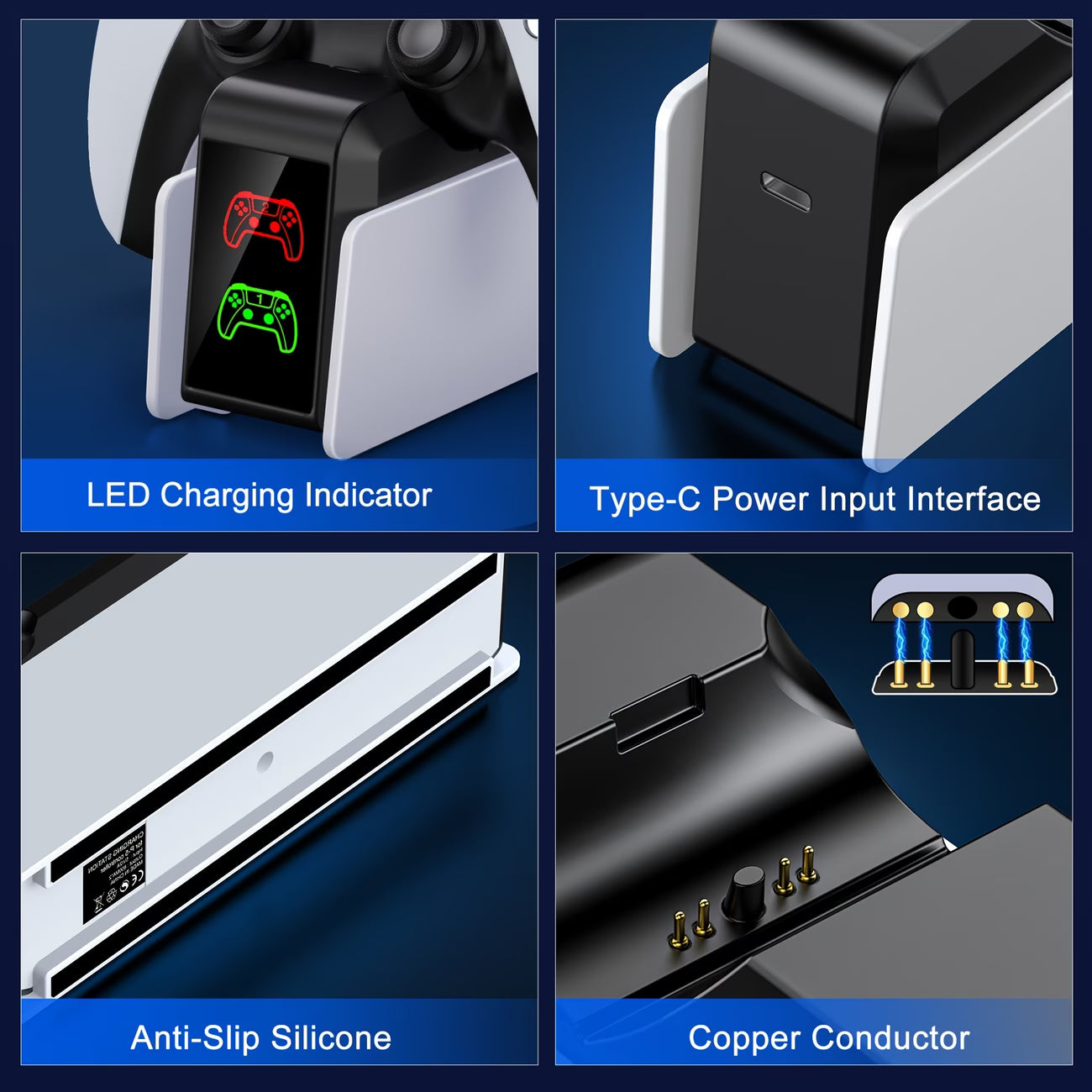 PS5 Dual Controller Charging Dock for DualSense & Edge LED Indicator Dual Stand Charger Station-5