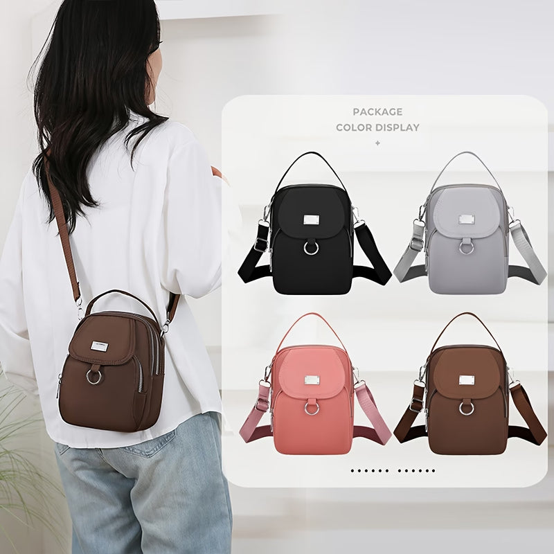Multi-functional Small Square Oxford Cloth Crossbody Bag - Zipper Closure, Polyester Lining, Mixed Color Solid Pattern-6