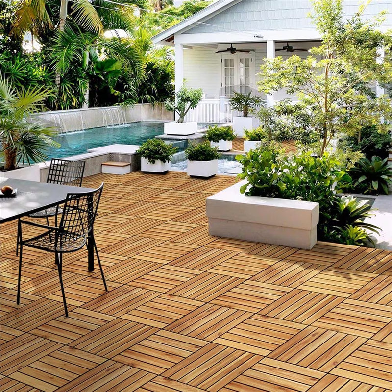 30x30cm Interlocking Wood Deck Tiles Acacia Wood Plastic Flooring Indoor Outdoor-6