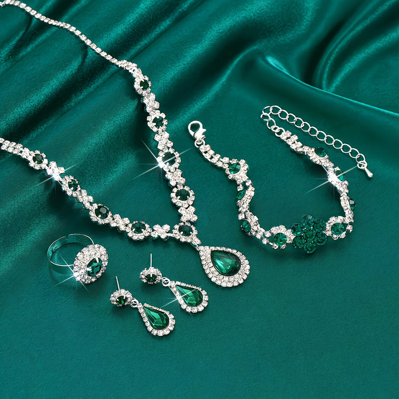 4-Piece Teardrop Jewelry Set for Women – Necklace Earrings Bracelet & Ring Wedding Gift-5