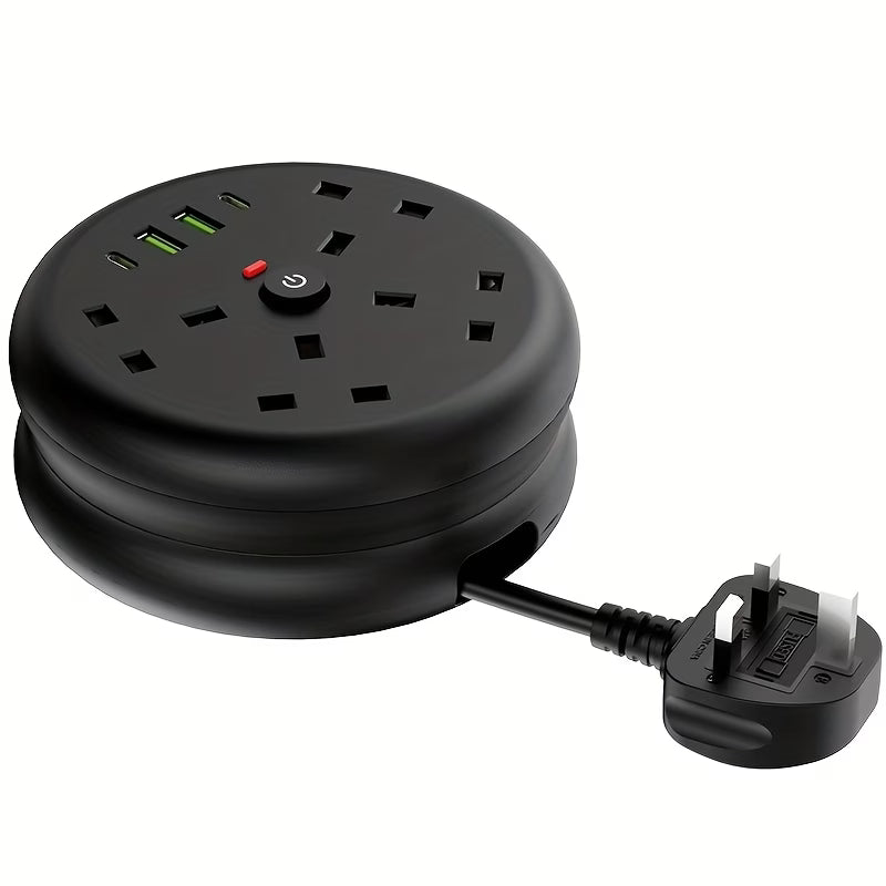 8 in 1 Power Strip Surge Protector 4 Sockets 4 USB Ports 2m Retractable Cord 13A 3250W Extension Lead-1