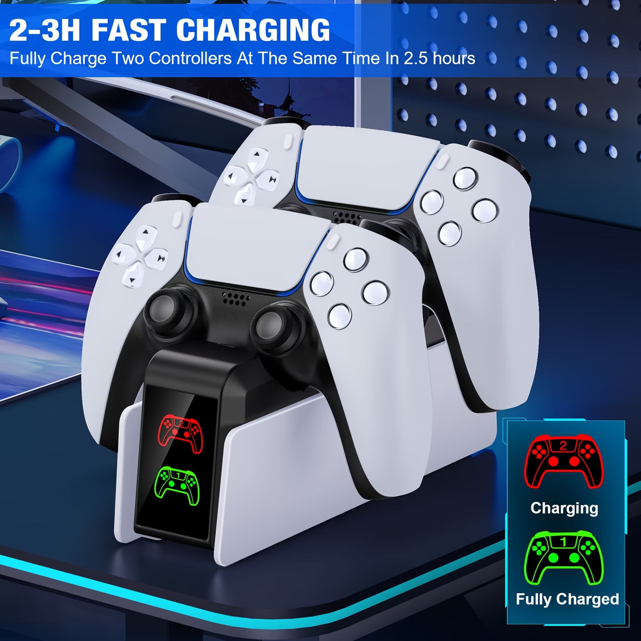 PS5 Dual Controller Charging Dock for DualSense & Edge LED Indicator Dual Stand Charger Station