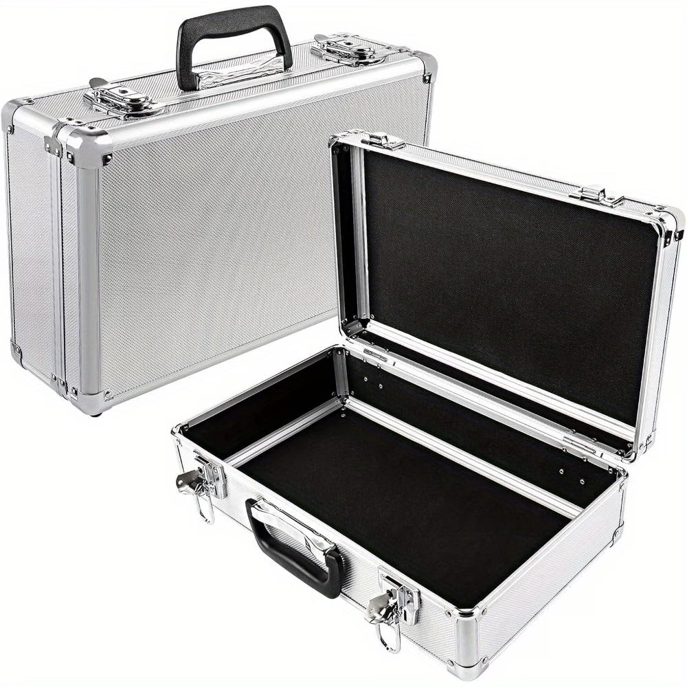 Large Aluminium Flight Case Lockable Tool Storage Box with Foam Insert 40x24x12.5cm Silver
