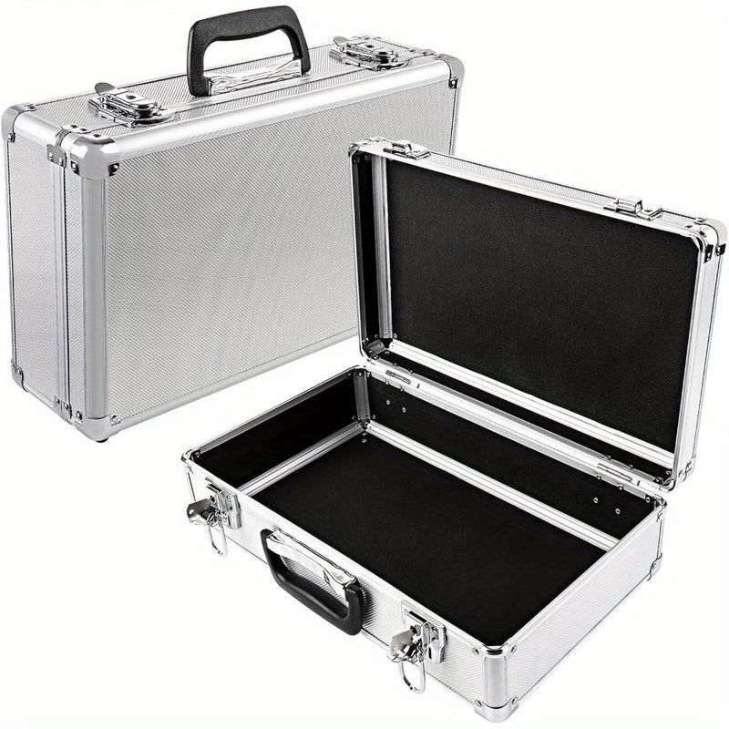 Large Aluminium Flight Case Lockable Tool Storage Box with Foam Insert 40x24x12.5cm Silver-1