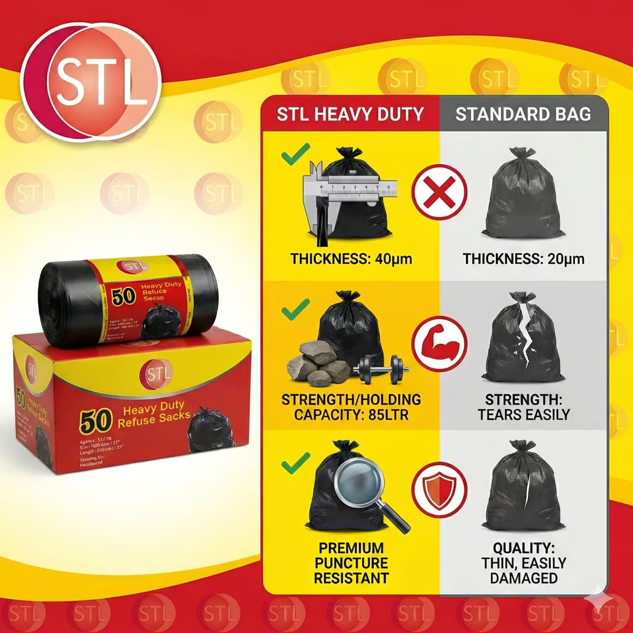 Extra Strong Heavy Duty Black Bin Liners – Durable Garbage Bags for Waste, Rubbish & Refuse Disposal-4