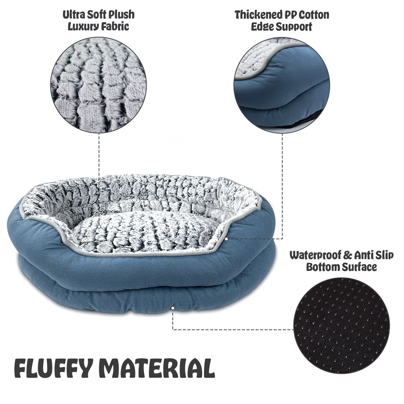 Plush Donut Dog Bed with Non-Slip Base – Soft Faux Fur Pet Bed, Machine Washable, Multiple Sizes-2