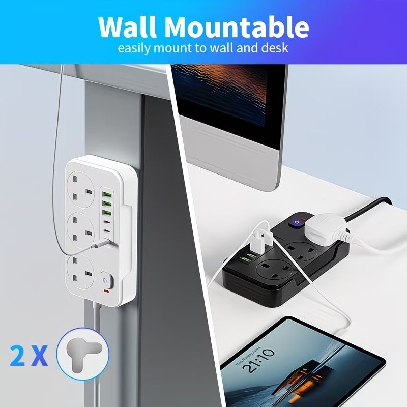 3 Way Power Strip with 3 USB-A & 3 USB-C Ports – 1.8m Extension Lead UK Plug 220–240V-7