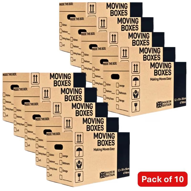 10 Pack Medium Moving Boxes 47L – Cardboard Storage & Packing Boxes with Handles, Collapsible Flat Pack Design-1