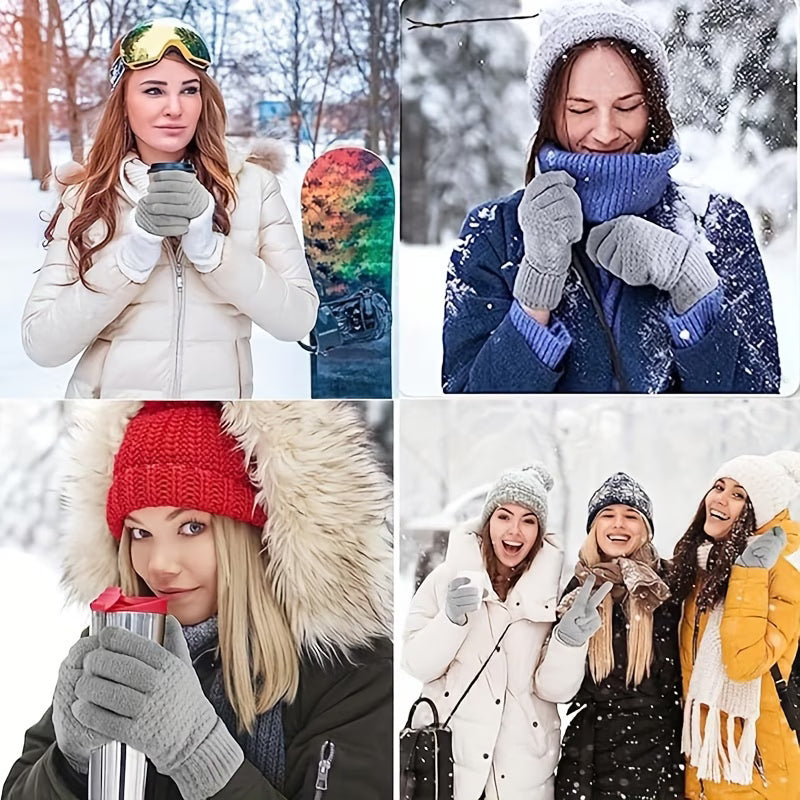 4 Pairs Women Winter Touchscreen Gloves Warm Plush Lined Driving Cycling Gloves-6