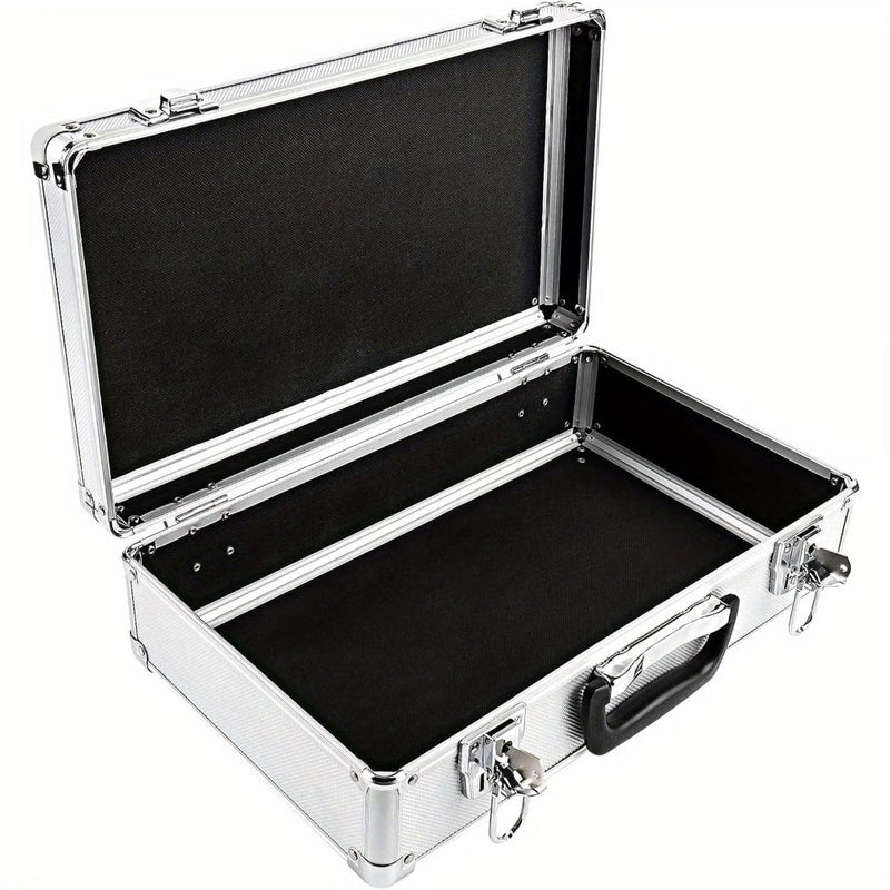 Large Aluminium Flight Case Lockable Tool Storage Box with Foam Insert 40x24x12.5cm Silver-3