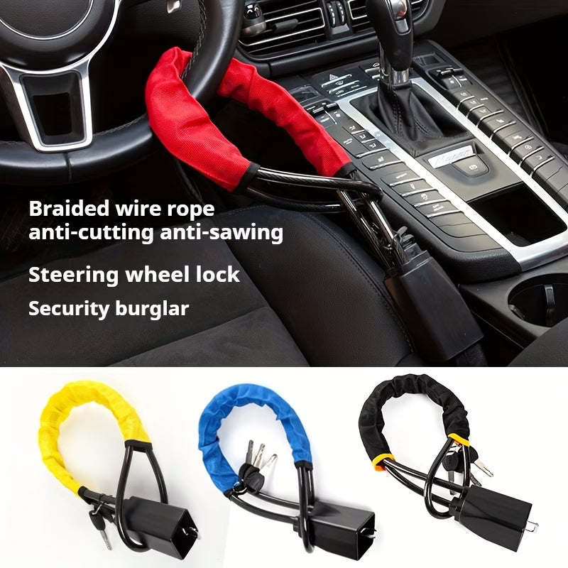 Heavy Duty Car Steering Wheel Lock Anti Theft Braided Steel Cable Security Lock with Key-4