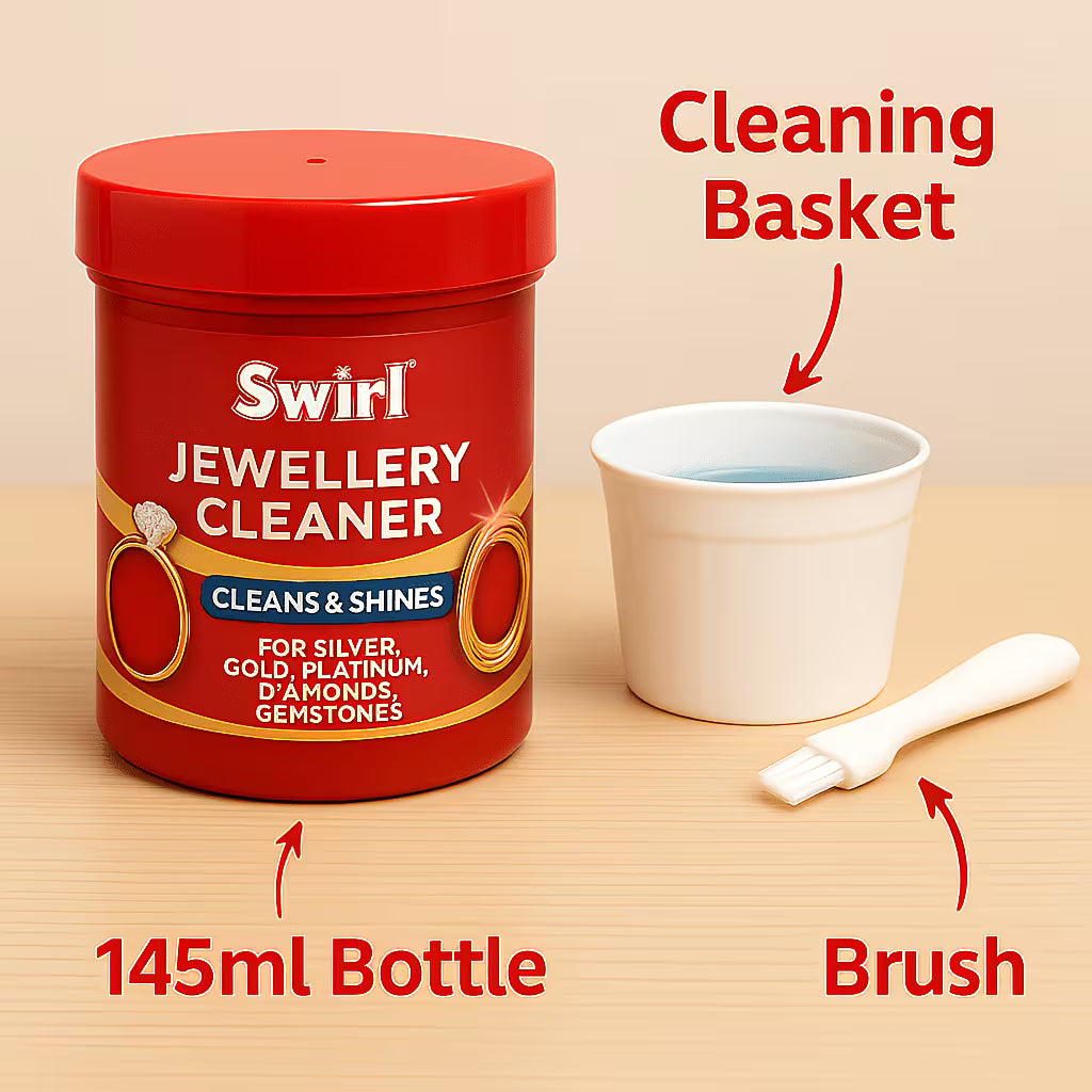 Swirl Jewellery Cleaner 145ml – Non-Abrasive Silver, Gold, Platinum & Diamond Cleaning Solution with Basket & Brush-5