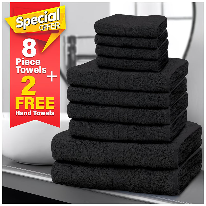 Cotton Towel Set 8-Piece – Quick Drying & Highly Absorbent, Face Hand & Bath Towels, Boston Design, Machine Washable-18