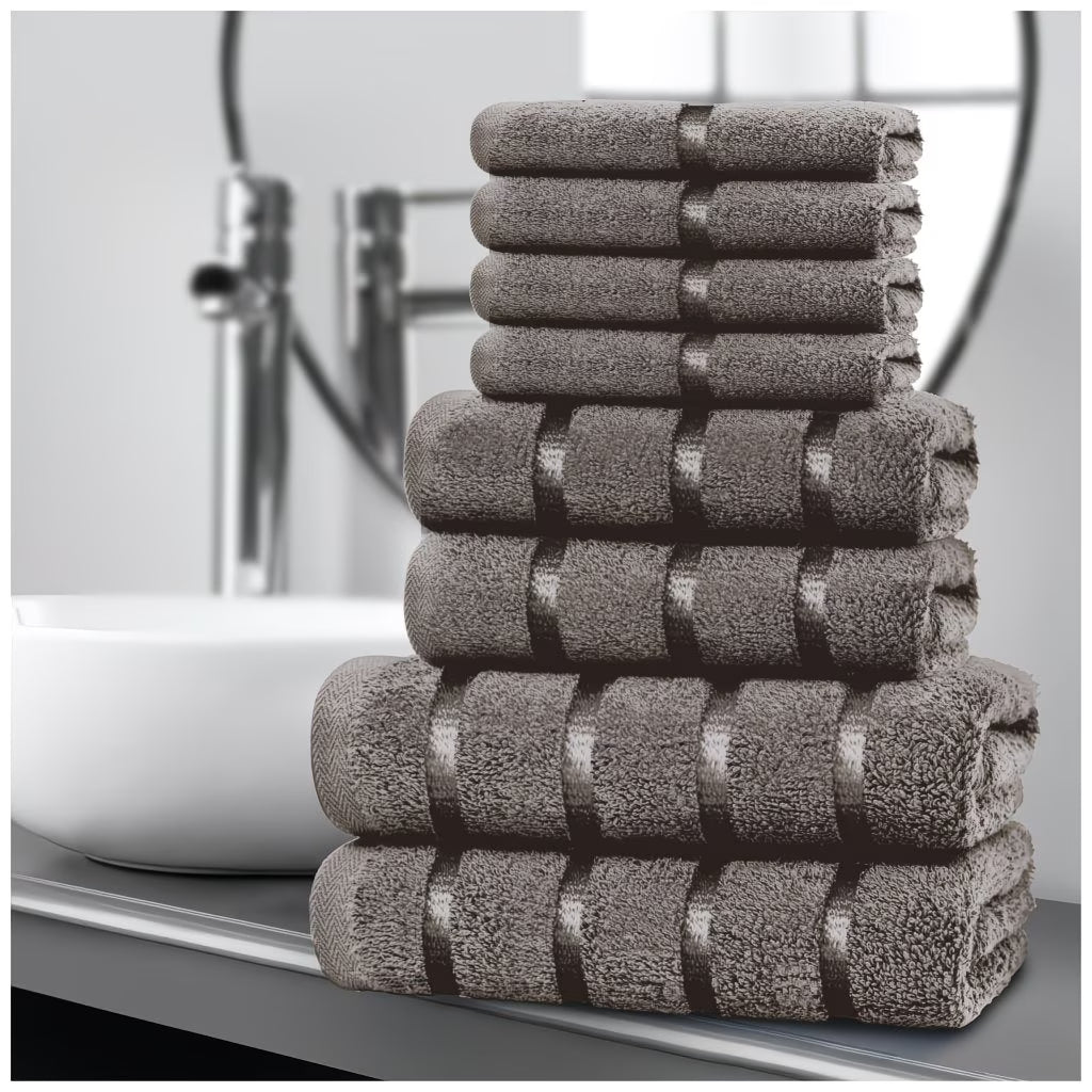 Cotton Towel Set 8-Piece – Quick Drying & Highly Absorbent, Face Hand & Bath Towels, Boston Design, Machine Washable