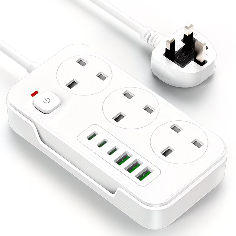 3 Way Power Strip with 3 USB-A & 3 USB-C Ports – 1.8m Extension Lead UK Plug 220–240V-9