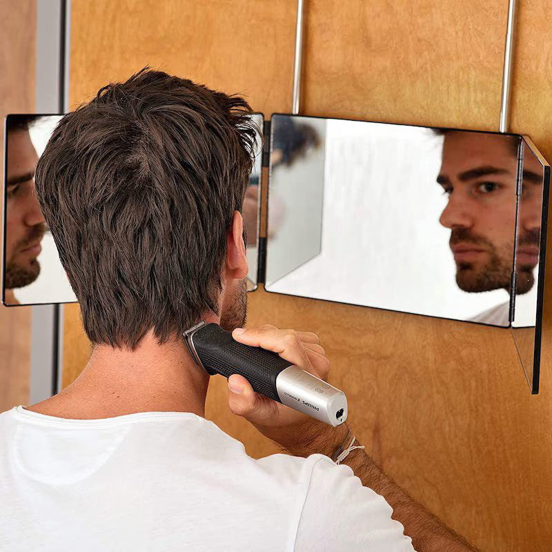 3 Way Rotating Folding Mirror for Self Haircut – Adjustable Trifold Vanity Mirror with Hooks (Black/White)-10