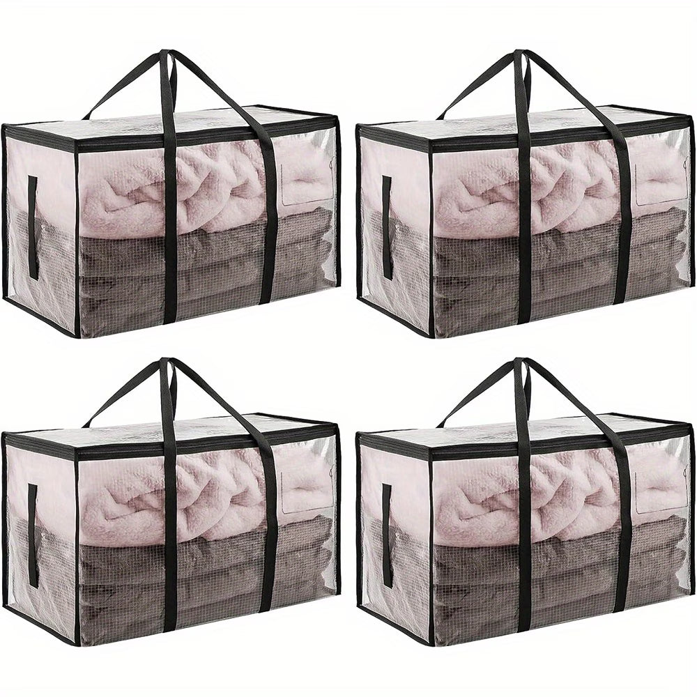 4 Pack / 8 Pack 90L Large Moving Storage Bags – Heavy Duty Transparent Totes with Backpack Straps (73x37x34cm)-1