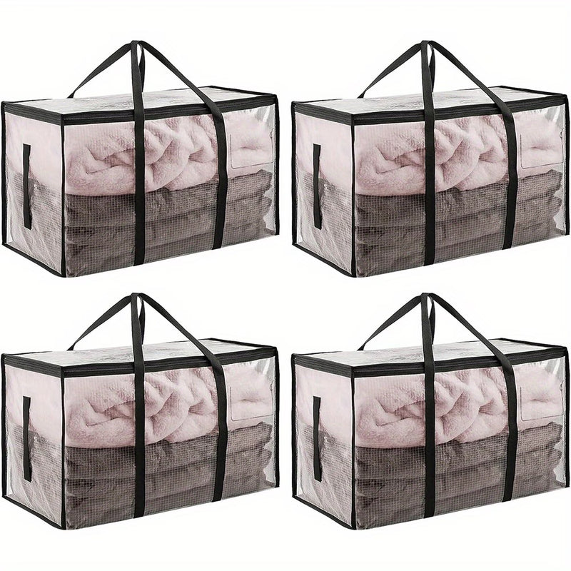 4 Pack / 8 Pack 90L Large Moving Storage Bags – Heavy Duty Transparent Totes with Backpack Straps (73x37x34cm)-1