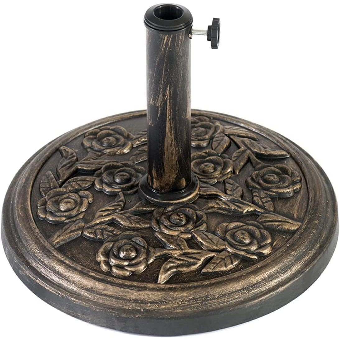 9kg Garden Parasol Base Cast Iron Effect Floral Rose Design Heavy Duty Outdoor Umbrella Stand-4
