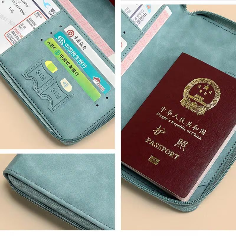 RFID Blocking Passport Holder Travel Wallet PU Leather Organizer for Cards Tickets ID-5