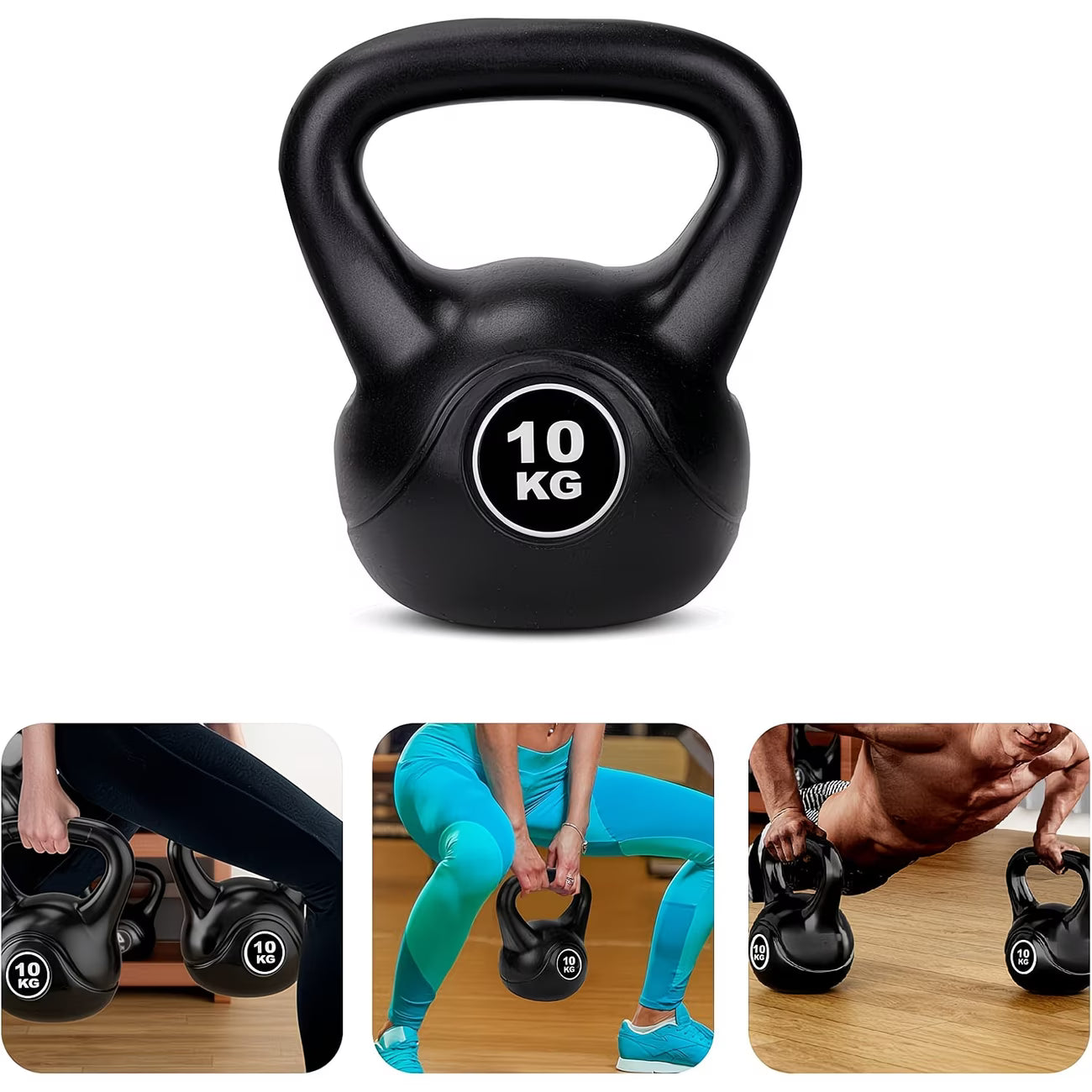 Vinyl Kettlebell Weights 10kg & 16kg – Non-Slip Handle Hand Weights for Home Gym Cardio & Strength Training