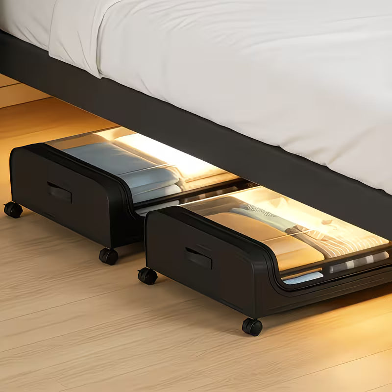 2-Pack Underbed Storage Boxes with Wheels & Lid – 48L Foldable Metal Frame Bed Storage Organiser for Clothes, Shoes & Bedding-6