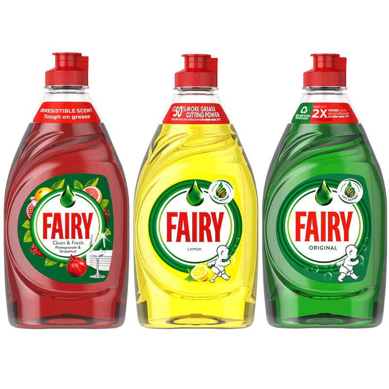 Fairy Washing Up Liquid Mixed Pack 320ml – Lemon, Original, Pomegranate & Grapefruit – Pack of 3 or 9-1