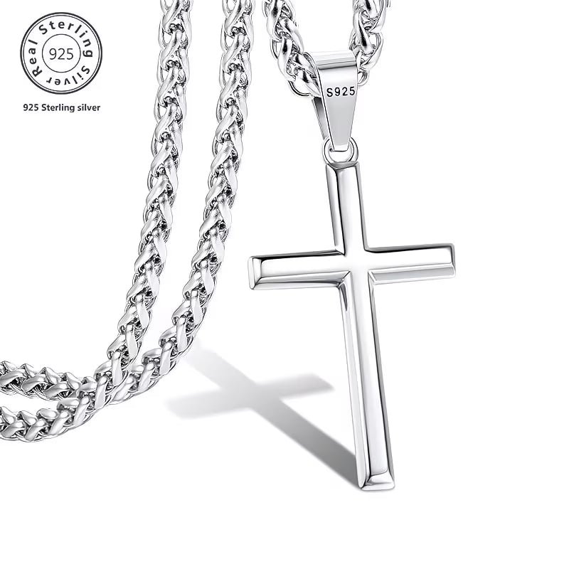 925 Sterling Silver Cuban Chain Cross Necklace – Solid Bevelled Cross Pendant, Unisex Gift with Box for Valentine’s Day & Christmas-5