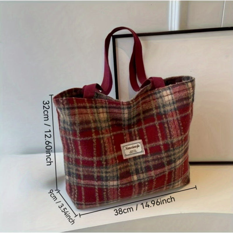 Women Tweed Tote Bag Large Capacity Shoulder Handbag for Work Travel Shopping-3
