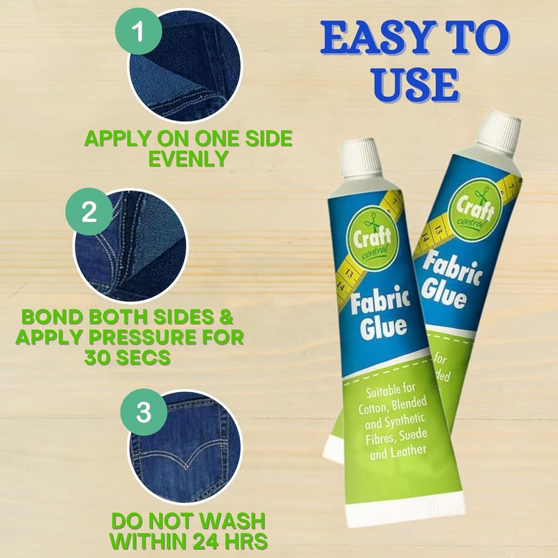 2 Pack Extra Strong Fabric Glue 50ml Washable Textile Adhesive for Hemming, Patches, Crafts & No-Sew Repairs-3