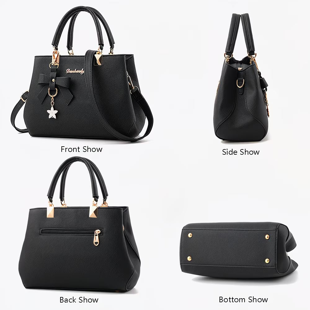 Women’s PU Leather Handbag – Top Handle Shoulder & Crossbody Tote with Metal Pendant-6