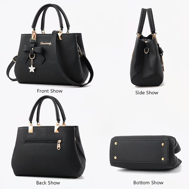 Women’s PU Leather Handbag – Top Handle Shoulder & Crossbody Tote with Metal Pendant-6