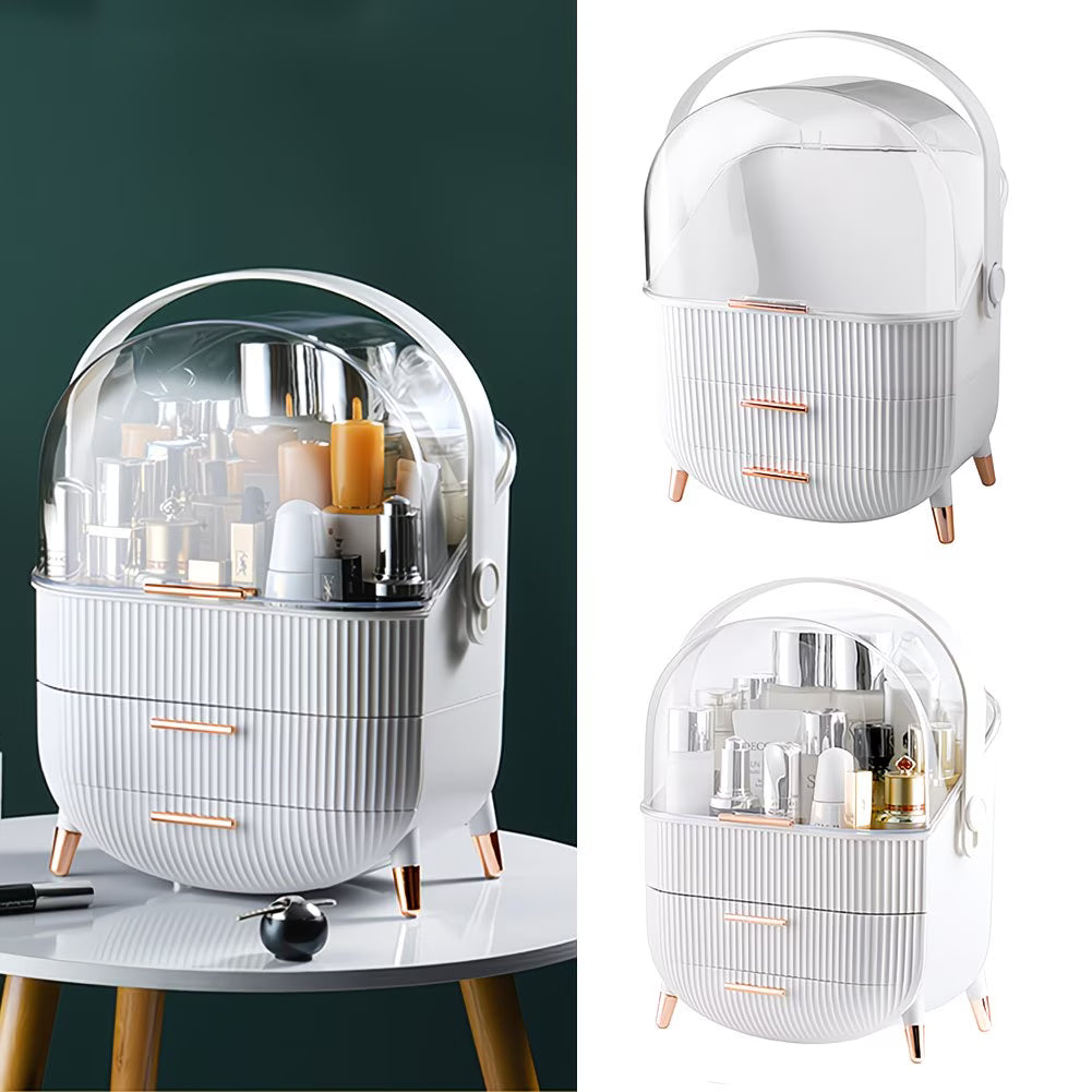 Makeup Organiser Storage Box with Transparent Cover – Cosmetic Display Case for Vanity & Bathroom (White)-5