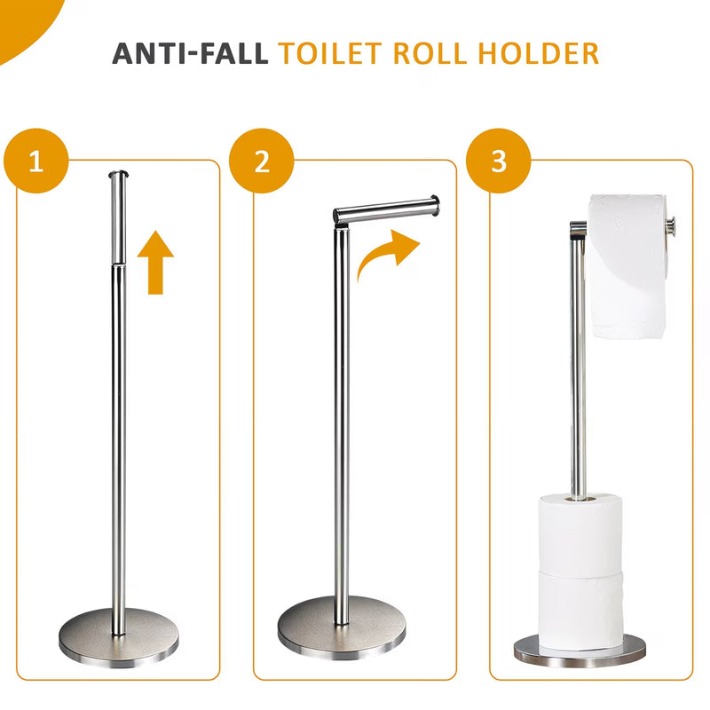 Free Standing Toilet Roll Holder with Storage – 2-in-1 Stainless Steel Toilet Paper Stand-4