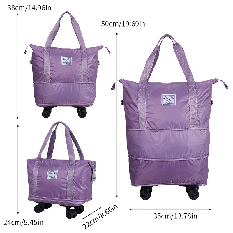 Expandable Rolling Duffel Bag with Detachable Wheels – Foldable Travel Bag with 360° Spinner Wheels, Wet & Dry Compartment, Carry-On Luggage for Men & Women-8