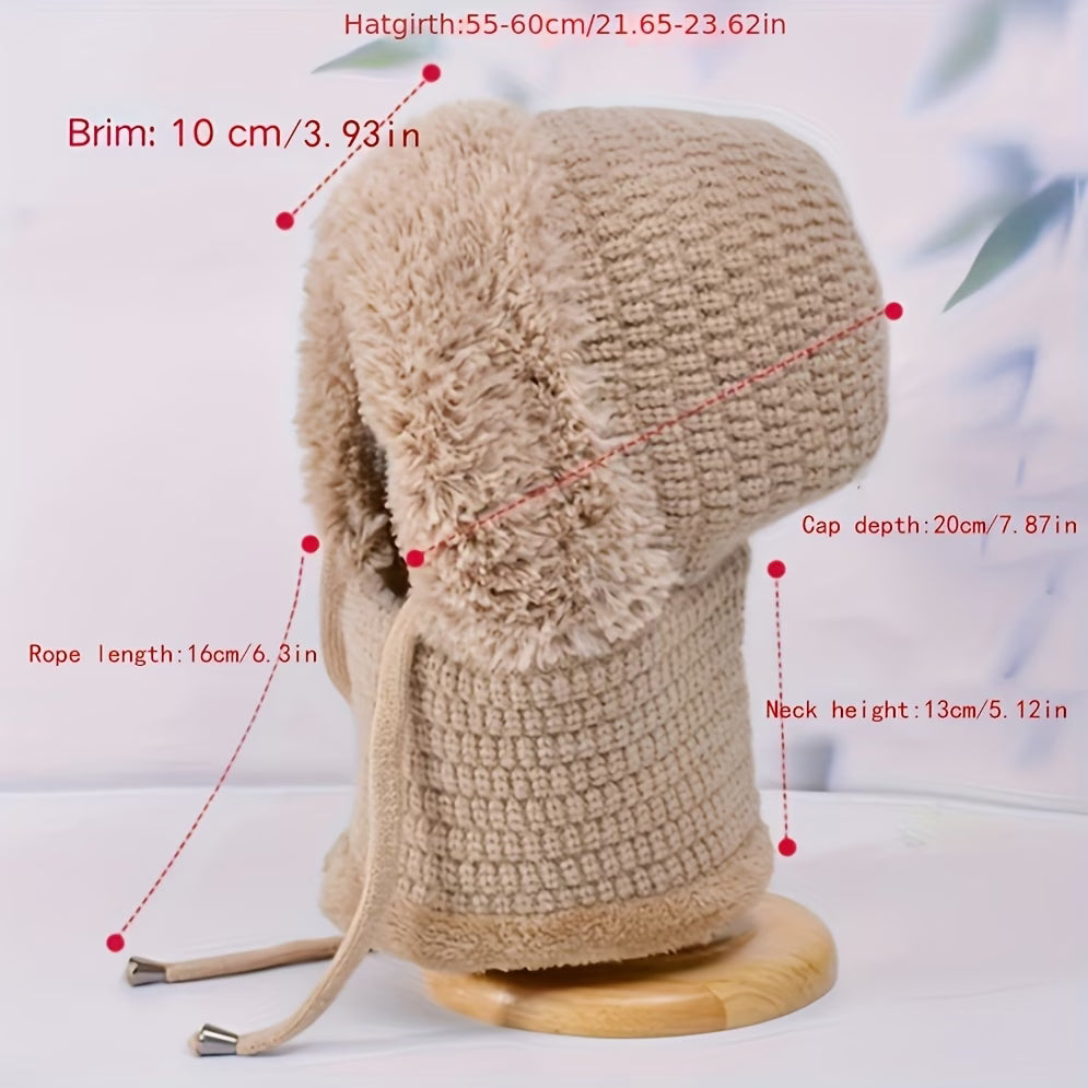 Women 3-in-1 Winter Plush Hat with Face Mask & Neck Warmer Warm Stretch Beanie