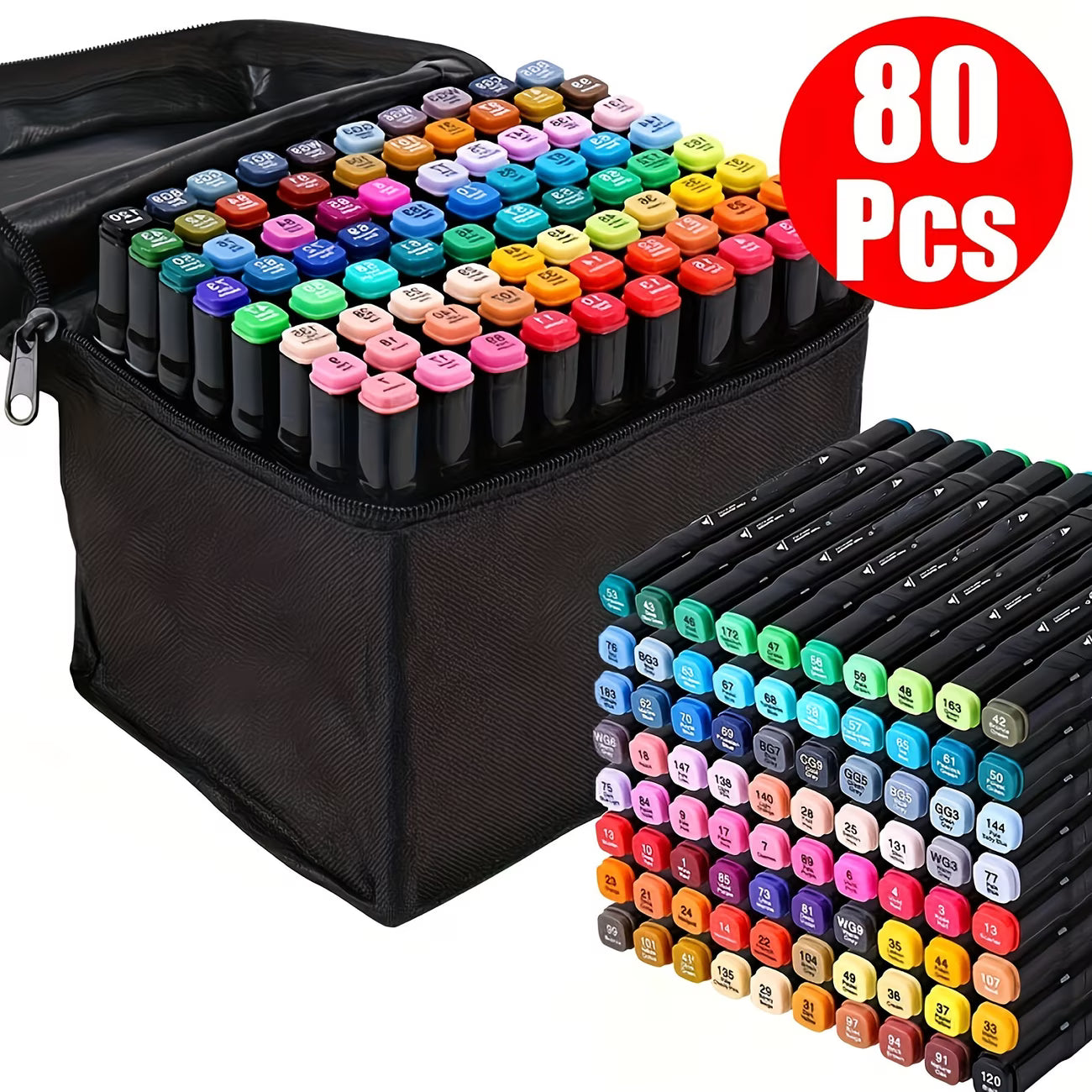 80 / 100 Colour Alcohol Markers Set – Dual Tip Art Pens with Carry Case for Drawing & Sketching